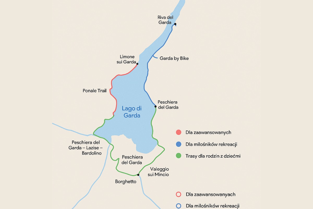 Mapa tras rowerowych nad Jeziorem Garda